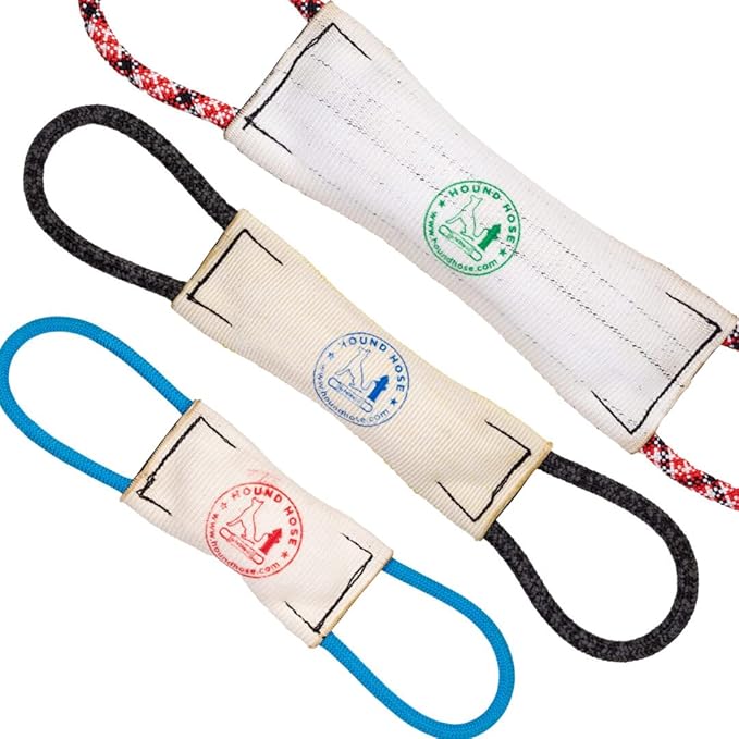 Rock-N-Rescue Hound Hose Firehose Dog Toy - Interactive Training Tug Rope from Durable Recycled Fire Hose. Indoor Outdoor Fetch Toy, Large with Rescue Rope Handles