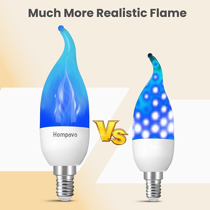 Hompavo 【Upgraded LED Flame Light Bulbs, 3 Modes Flickering Light Bulbs, E12 Chandelier Base Candle Fire Light Bulb for Halloween Christmas Party Porch Indoor & Outdoor Home Decoration, Blue 6 Pack