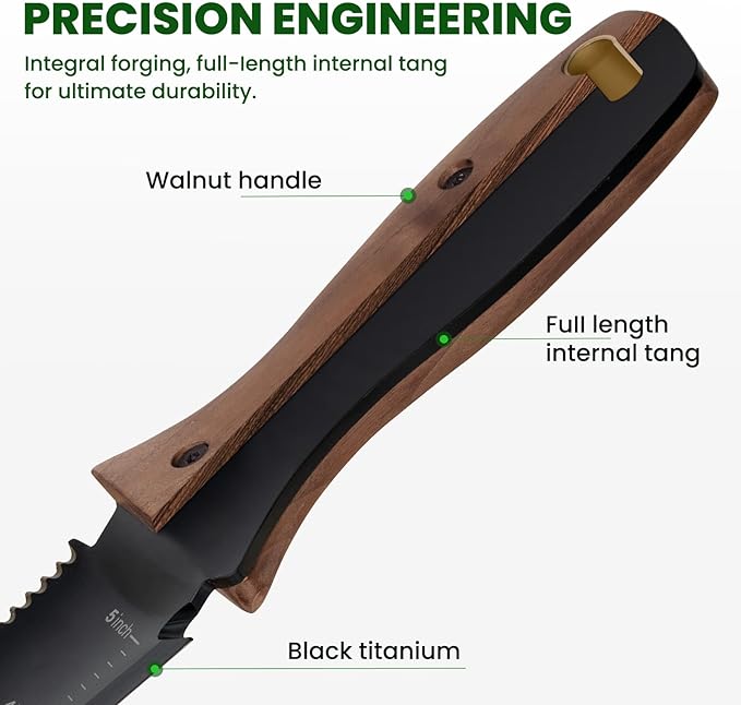 Hori Hori Garden Knife, Garden Tools with Sheath, 6" Stainless Steel Blade with Cutting Edge, Full-Tang Walnut Ergonomic Wood Handle with Hanging Hole, Weeding, Planting, Digging…