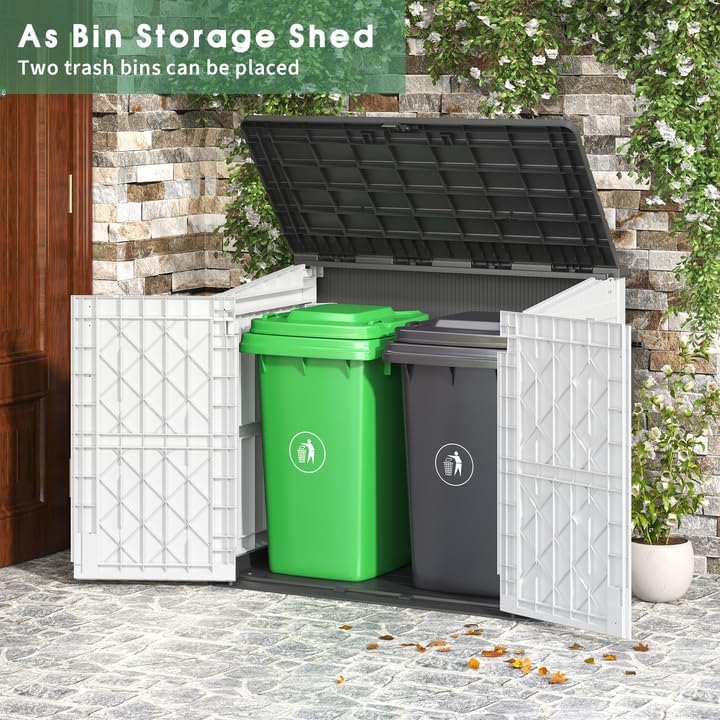 Horizontal Resin Storage Shed 36 Cu Ft with Lockable Doors, Portable Outdoor Storage Cabinet -Easy to Assemble,Sheds & Outdoor Storage, Waterproof Outdoor Storage Box for Backyards