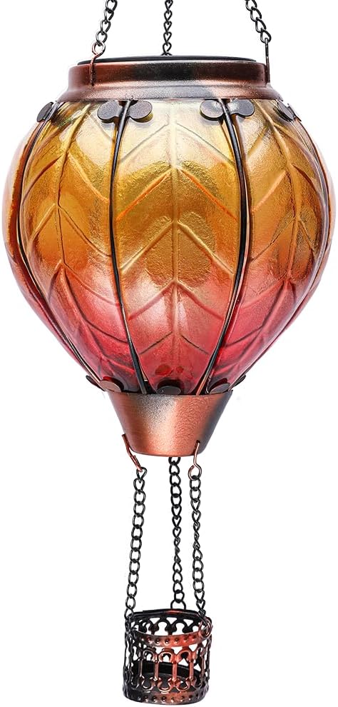 Hot Air Balloon Solar Lantern with Flickering Flame Hanging Solar Lanterns Outdoor Lights Waterproof Lanterns Decorative Garden Patio Yard Party Decor Yellow