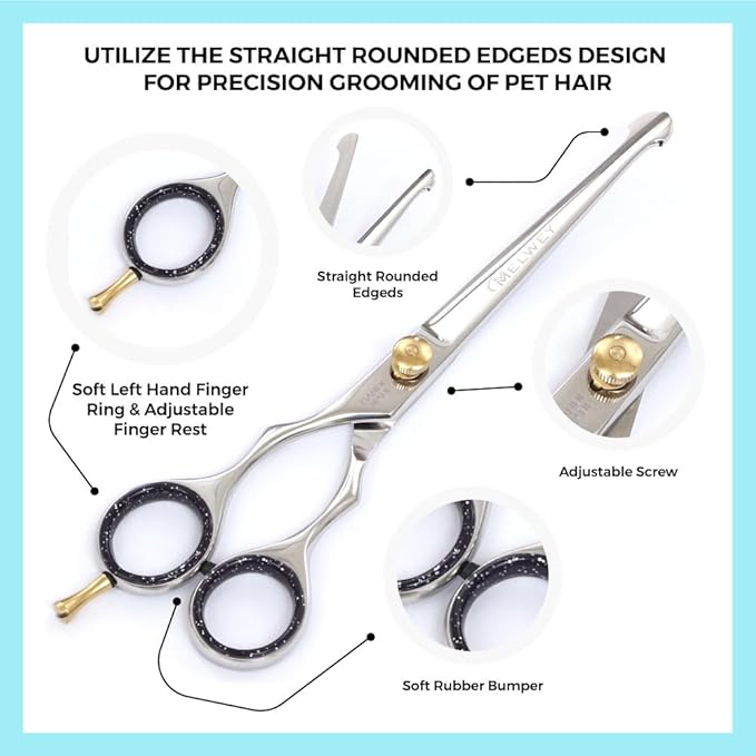 Left-Handed Pet dog Grooming Scissors Set Pro-Grade Curved Shears for Dogs Cats - Precision Crafted Sharp Blades Comfort Grip - Ideal for Cutting Curving Thinning (LH Round Tip Kit)