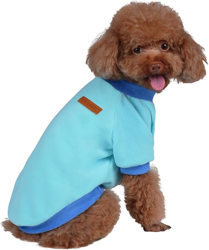 GreenJoy Classic Fleece Dog Sweater – Soft & Warm Stretchy Sweatshirt for Small Dogs & Cats, Cold-Weather Pullover for Everyday Wear (Light Blue, Medium)