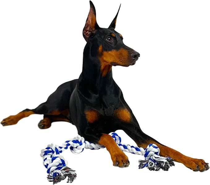 4Knines Dog Rope Toy with 5 Knots – 36-Inch Heavy-Duty Tug for Medium & Large Breeds – Durable Cotton for Chewing, Fetch, and Tug-of-War – Interactive Dog Toy for Exercise and Play – Blue