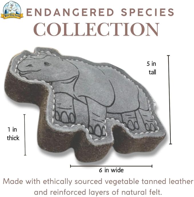 Yeti Dog Chew Premium Leather Dog Toy, All Natural Ethically Sourced, One-Horned Rhinoceros