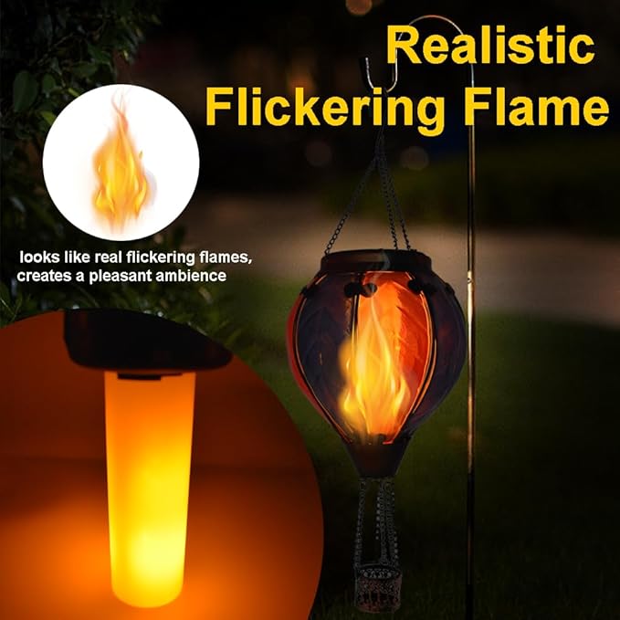Hot Air Balloon Solar Lantern with Flickering Flame Hanging Solar Lanterns Outdoor Lights Waterproof Lanterns Decorative Garden Patio Yard Party Decor Colorful