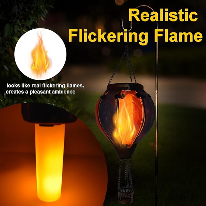 Hot Air Balloon Solar Lantern with Flickering Flame Hanging Solar Lanterns Outdoor Lights Waterproof Lanterns Decorative Garden Patio Yard Party Decor Colorful + Rose Red&Blue
