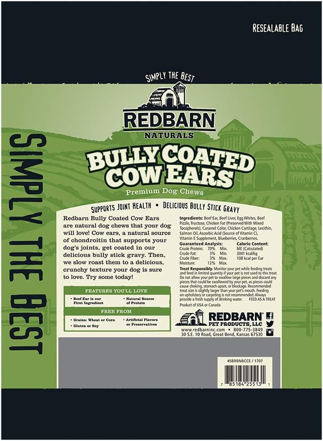 Redbarn Pet Products Redbarn's Bully Coated Cow Ears for Dogs, All-Natural, Single-Ingredient Chews, 4.2 Ounce, Pack of 6