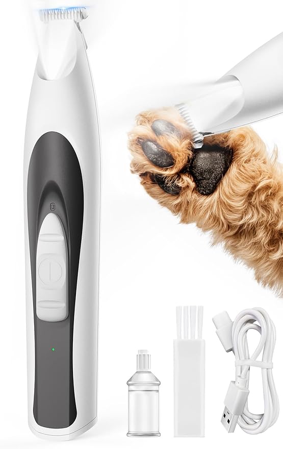 oneisall Low-Noise Dog Paw Trimmer with LED Light, Paw Trimmer for Dogs &Cats 0.8inch/20mm Wide Blade, 35dB Cordless Electric Pet Paw Grooming Clippers for Paws, Ears, Face, Rump