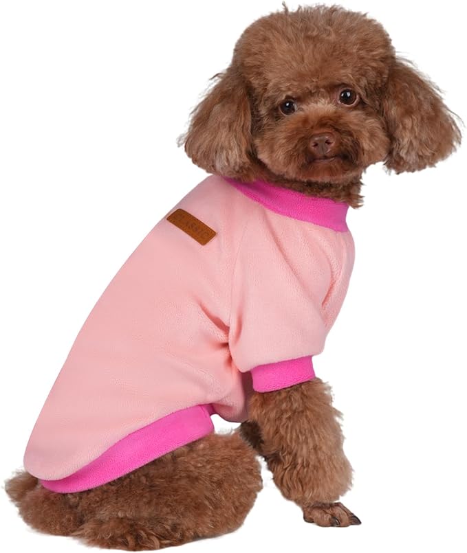 GreenJoy Classic Fleece Dog Sweater – Soft & Warm Stretchy Sweatshirt for Small Dogs & Cats, Cold-Weather Pullover for Everyday Wear (Light Pink, Small)