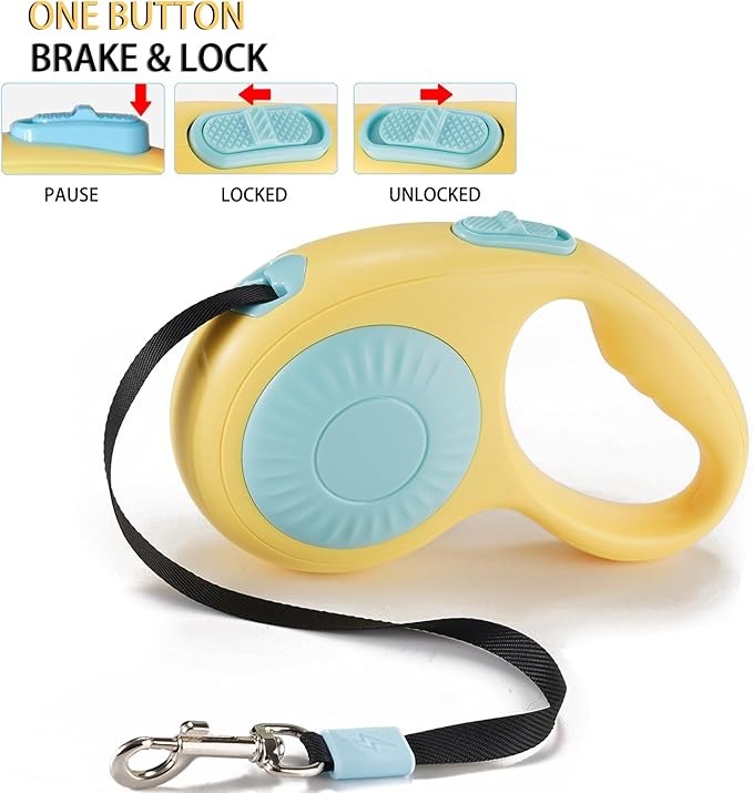 JSXD 360° Tangle-Free Retractable Dog Leash with One-Handed Brake, Pause, Lock, 10 ft Strong Nylon Tape Pet Walking Leash,Suitable for Cats, Small and Medium Dogs up to 66 lbs (Grey, 10 ft)