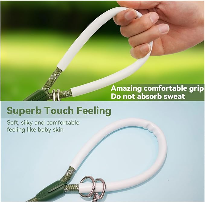 Nylon Dog Leash 6FT 10FT 20FT 30FT Diameter 2/5 Inch with Comfortable Silicone Handle Highly Reflective No Tangle for Medium Large Dogs Outside Walking Camping Backyard. (Green, 10FT)
