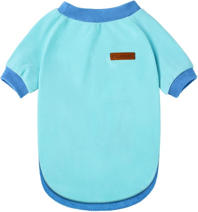 GreenJoy Classic Fleece Dog Sweater – Soft & Warm Stretchy Sweatshirt for Small Dogs & Cats, Cold-Weather Pullover for Everyday Wear (Light Blue, Medium)