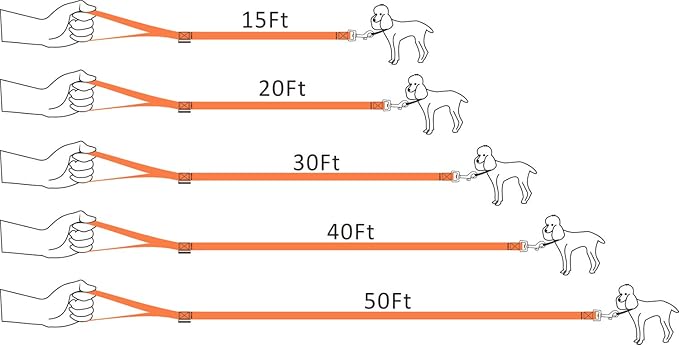 Dog/Puppy Obedience Recall Training Agility Lead - 15ft 20ft 30ft 40ft 50ft Training Leash - Great for Play, Camping, or Backyard - Orange 15ft (15Feet, Orange)
