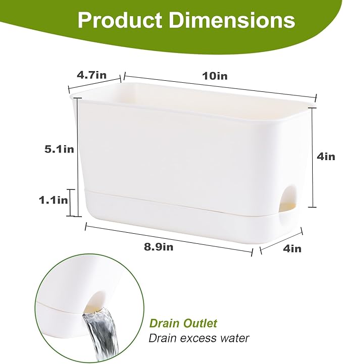 Herb Garden Planter Indoor Kit Self Watering Pots for Indoor/Outdoor Plants 2 Packs Windowsill Plant Pots with Drainage and Tray, Window Pot for Indoor Plants