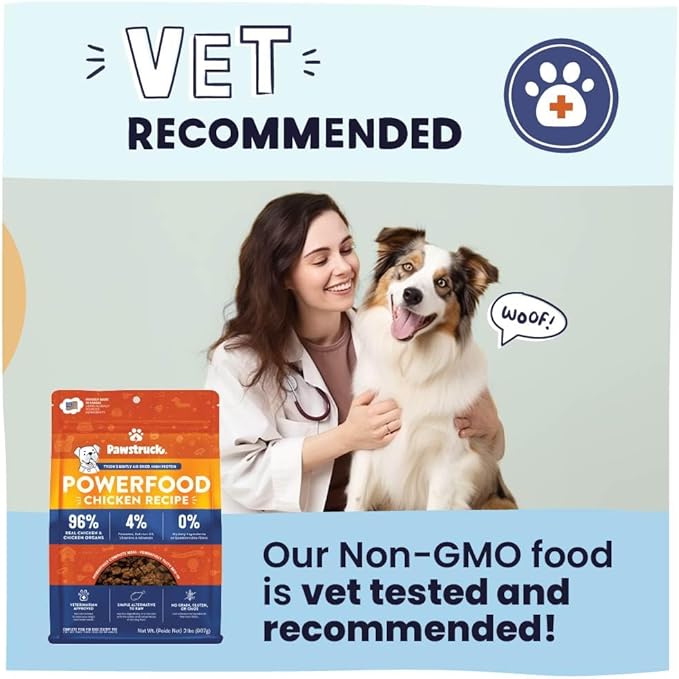 Pawstruck Air Dried Dog Food with Real Chicken, Grain-Free, Made in USA, Non-GMO & Vet Recommended, High Protein Limited Ingredient Full-Feed for All Breeds & Ages, 2lb Bag
