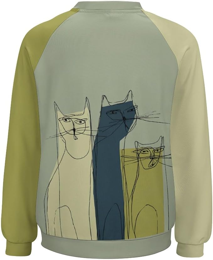 Abstract Cute Cat Shirts for Women Long Sleeve Lady Crewneck Pullover Sweatshirt Fall Winter Oversized Tops