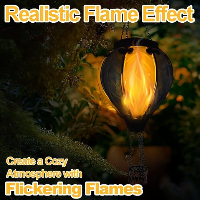 Hot Air Balloon Solar Lantern with Flickering Flame Hanging Solar Lanterns Outdoor Lights Waterproof Lanterns Decorative Garden Patio Yard Party Decor Rose Red&Blue