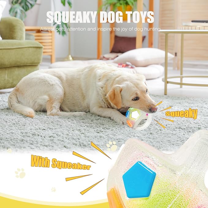 Dog Toy Ball with Handle, Toss and Fetch Play, Interactive Ball for Dogs Playing, Squeaky Floating (Transparent)