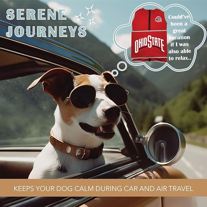 NCAA Ohio State Buckeyes Dog Anxiety Shirt Calming Soothing Vest, for Dogs Cats with Anxiety, Fears, Fireworks, Loud Noises, Dark, Lonely Keeps Dogs Calm Feeling Safe, Relaxing Jacket Small