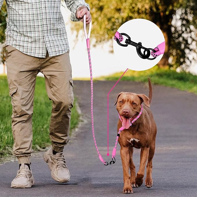Detachable 2/5" Slip Lead, 4FT 6FT 8FT with Comfortable Silicone Handle Strong Rope Leash for Large Medium Small Dogs No Pull Highly Reflective Pet Training Leash (Pink-Black, 8FT)