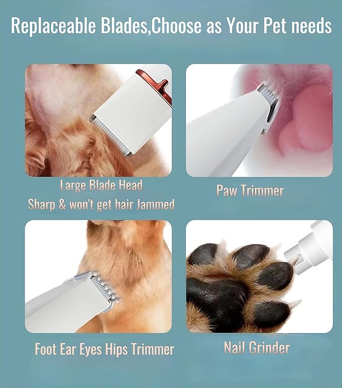 4 in1 Pet Dog Grooming Clippers Cat Nail Clipper&Paw Trimmer Dog Hair Trimmer-Low Noise Rechargeable - Cordless Quiet Pet Grooming Supplies for Dogs Hair Nail Clippers Around Eyes and Ears(White)