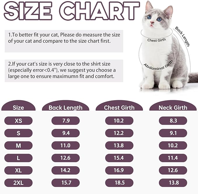 QBLEEV Cat Pajamas for Cats Only, Sticky Hair Cat Clothes, Cat Onesie for Cats After Surgery Female Male, Surgical Cat Recovery Suit Full Bodysuit, Long Sleeve Cat Shirts Outfits to Prevent Licking