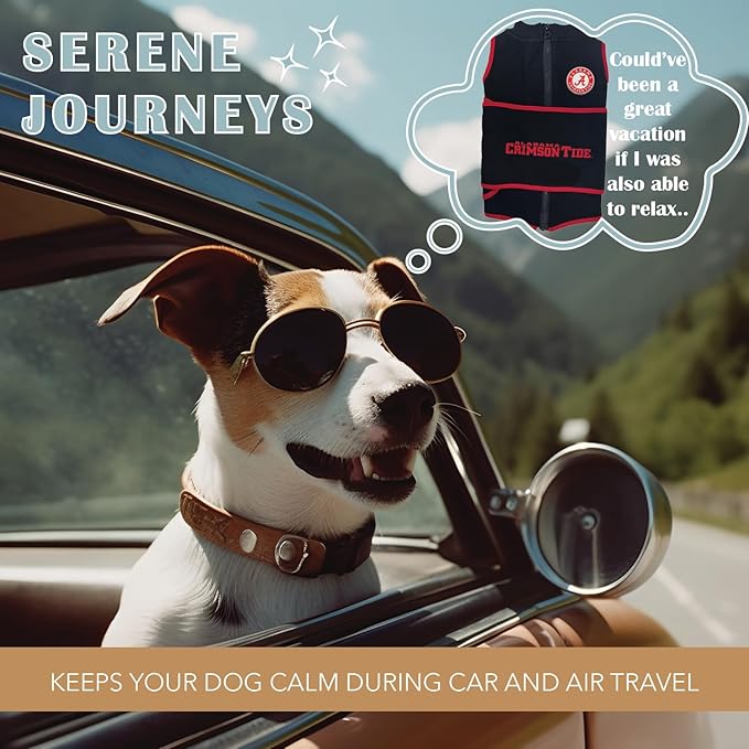 NCAA Alabama Crimson Tide Dog Anxiety Calming Shirt Soothing Vest, Dogs/Cats with Anxiety, Fears, Fireworks, Loud Noises, Dark, Lonely Keeps Dogs Calm & Feeling Safe, Relaxing Jacket, Medium