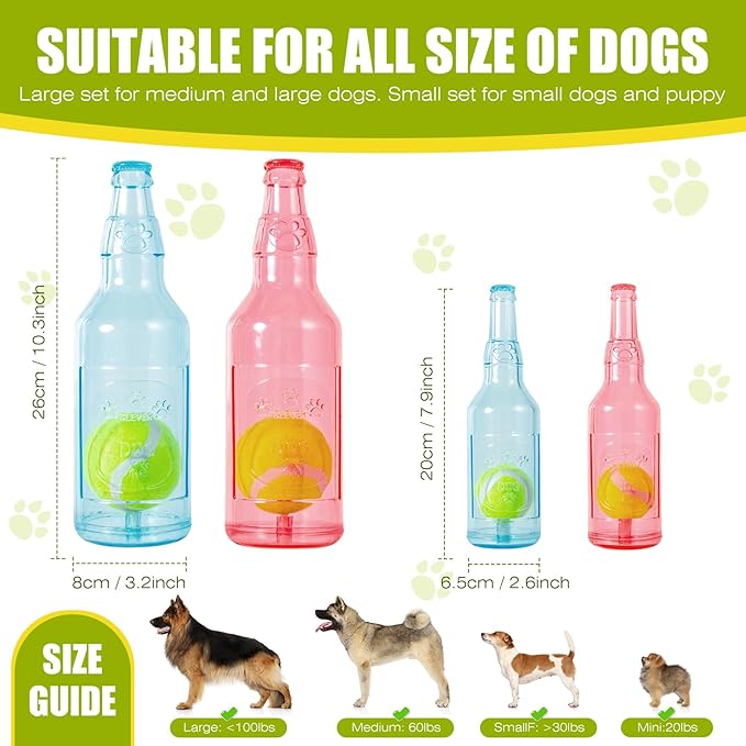 Dog Toy, Dog Squeak Toy, Floating Dog Toy, Interactive Fetch Toy for Play and Training, Bottle Shape with Tennis Ball Inside (Set of Two Small)