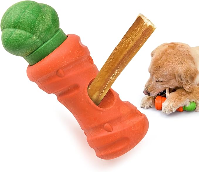 Cute Carrot Bully Stick Holder, Heavy Duty Dog Chew Holder for Medium Large Breeds, Safety Device to Prevent Choking