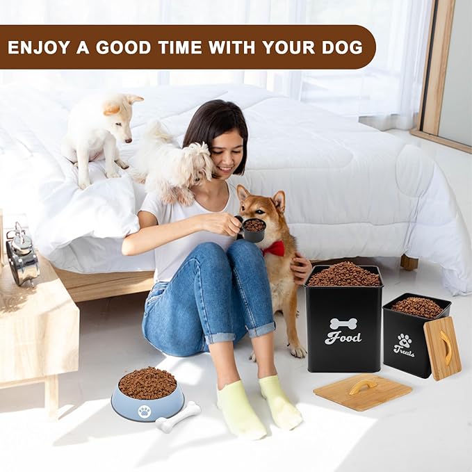 Dog Treat Container 2PCS, Dog Food Storage Container with Lids Airtight, Dog Treat Jars for Kitchen Counter-7+3Lbs, Small Dog Cookie Jar for Storage, Pet Treat Container (Upgraded) Black