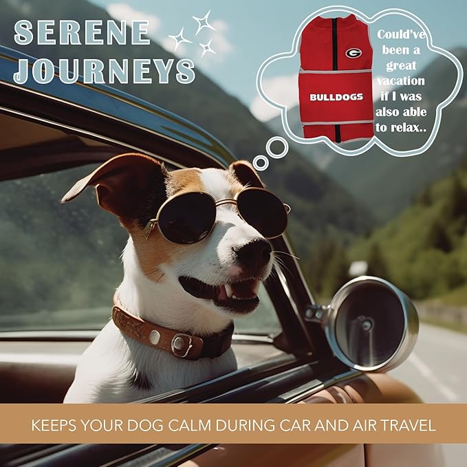 NCAA Georgia Bulldogs Dog Anxiety Calming Shirt Soothing Vest, for Dogs/Cats with Anxiety, Fears, Fireworks, Loud Noises, Dark, Lonely Keeps Dogs Calm & Feeling Safe, Relaxing Jacket, X-Small