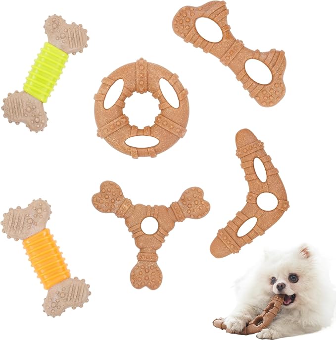 Dog Chew Toys for Aggressive Chewers, 6 Pack Tough Puppy Teething Toys, Interactive Dog Toys to Keep Them Busy for Small Dogs, 30lbs and Under