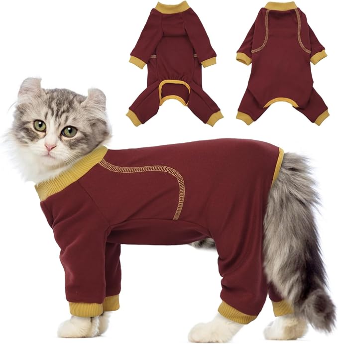 QBLEEV Sticky Hair Cat Clothes, Prevent Fur Shedding Shirts for Cats Only, Kitten Pajamas Costumes Outfits for Daily Wear Parties Photography, Anti-Shed Cat Onesie Recovery Suit for Cat or Small Dogs
