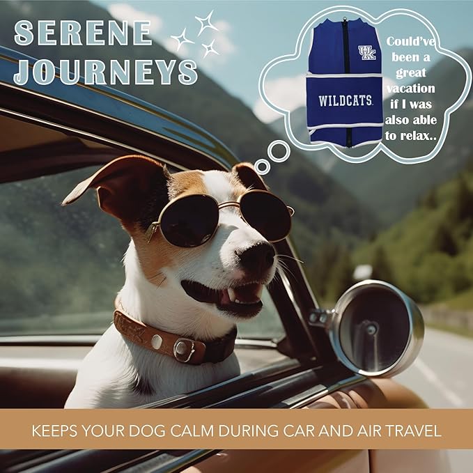 NCAA Kentucky Wildcats Dog Anxiety Shirt Calming Soothing Vest for Dogs Cats with Anxiety, Fears, Fireworks, Loud Noises, Dark, Lonely Keeps Dogs Calm & Feeling Safe, Relaxing Jacket, Small