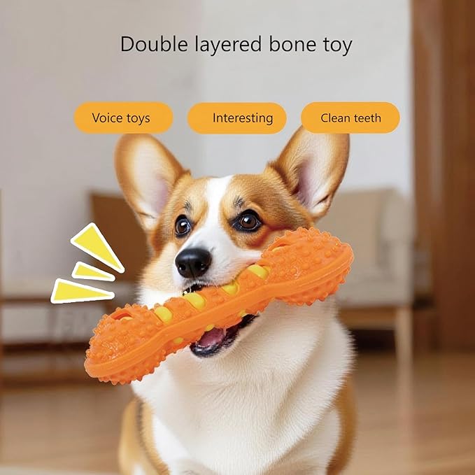 Dog Toy TPR Teeth Grinding Bone Anti Bite Interactive Training Dog Toy Bite Dog Bone Dog Soothing Tool (Orange)