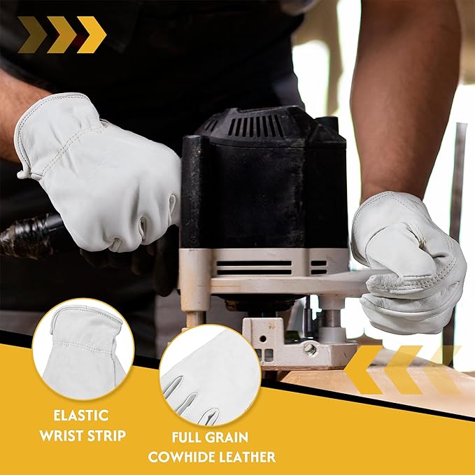 HLDD HANDLANDY Leather Work Gloves for Men & Women, Adjustable Wrist Cowhide Gardening Glove with Reinforced Palm for Driver