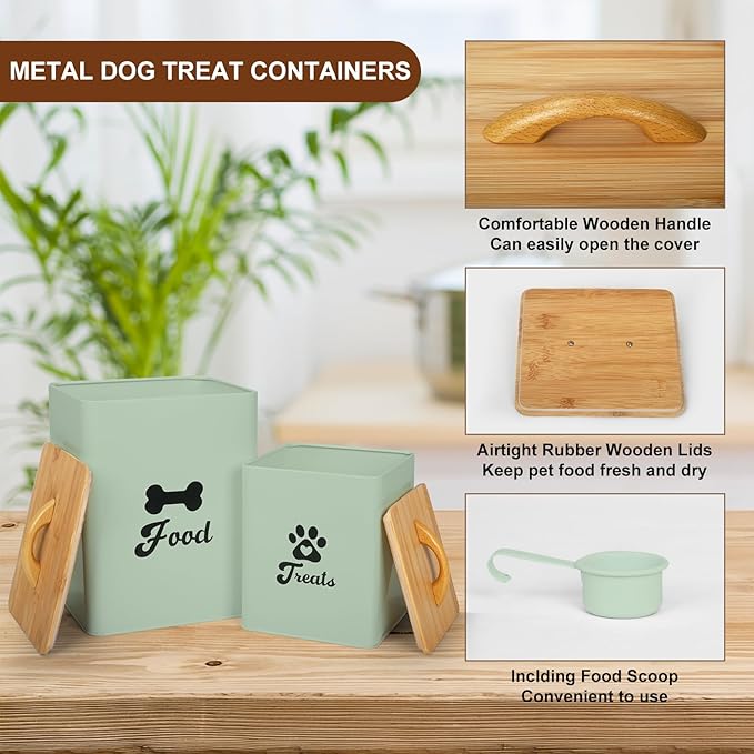 Dog Treat Container 2PCS, Dog Food Storage Container with Lids Airtight, Dog Treat Jars for Kitchen Counter-7+3Lbs (Saga Green)