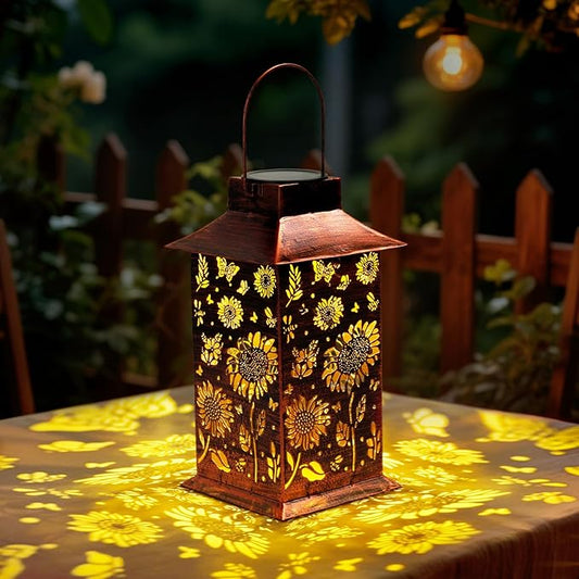 Homemory Sunflower Solar Lanterns Waterproof, Metal Hanging Hollowed-Out Metal Decor Lantern, LED Outdoor Decoration for Outside LED Lanternse for Yard, Backyard, Porch, Lawn