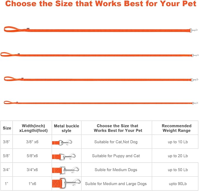 AMAGOOD 6 FT Cat Leashes, Strong Traditional Style Leash with Easy to Use Collar Hook,Cat Lead Great for Cats (3/8 in x 6 ft(Pack of 1), Orange)