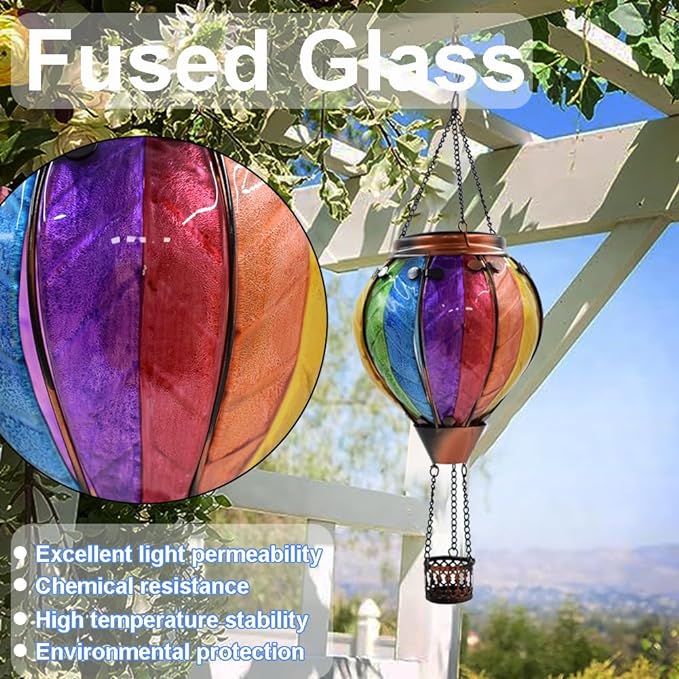 Hot Air Balloon Solar Lantern with Flickering Flame Hanging Solar Lanterns Outdoor Lights Waterproof Lanterns Decorative Garden Patio Yard Party Decor Colorful + Wavy-Colorful