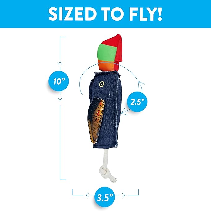 Spunky pup Fly & Fetch Dog Toy - Durable, Floating, Interactive Bungee Launcher for Fetch and Water Play, Canvas Toucan