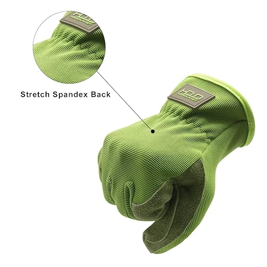 HLDD HANDLANDY Leather Work Gloves for Men & Women, Cowhide Gardening Gloves Utility Work Gloves, Mechanic Construction Driver Gloves (L, Green)