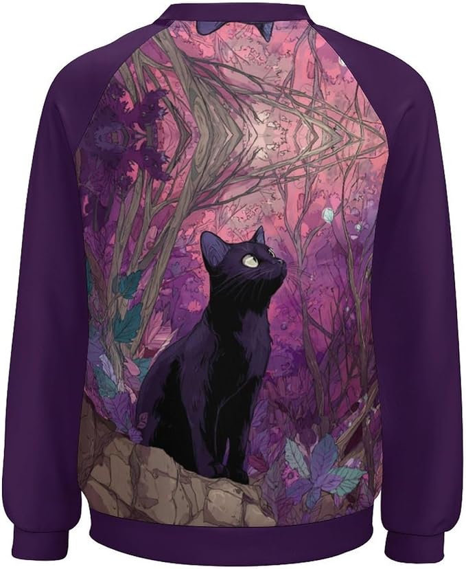 Abstract Cute Cat Shirts for Women Long Sleeve Lady Crewneck Pullover Sweatshirt Fall Winter Oversized Tops