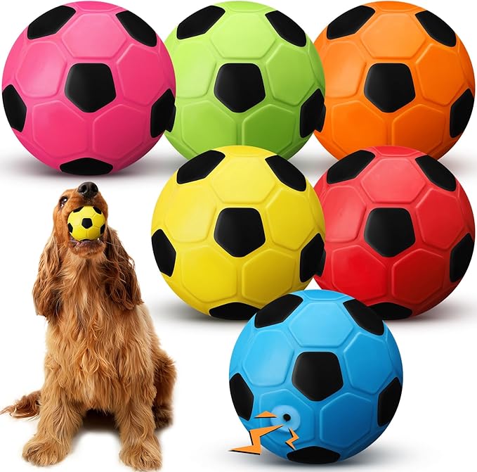 Vinsot 6 Pack 2.6'' Squeak Latex Dog Toy Ball Soft Durable Chew Puppy Soccer Toy Rubber Fetch Interactive Dog Ball for Small Medium Pets Training Supply