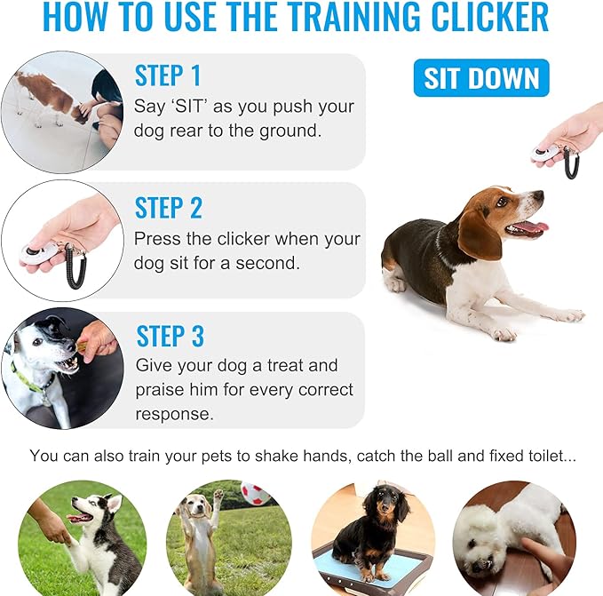 Diyife Dog Clicker for Training, 2 Pack Dog Training Clicker, Clicker Dog Training with Wrist Strap, Pet Training Clicker, Perfect for Dog Cat Puppies Behavioral Training (Blue and White)