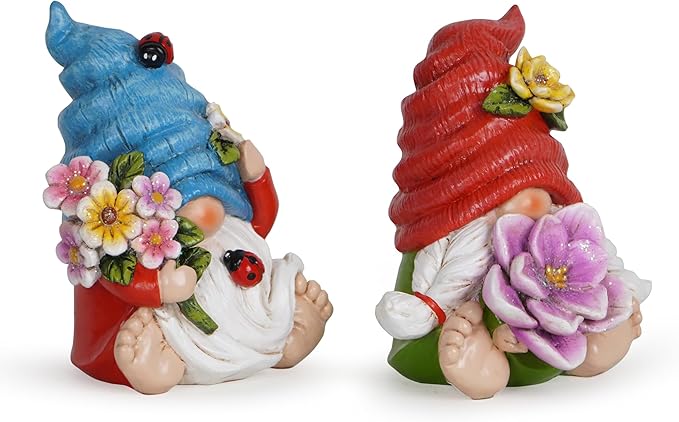 Hodao Spring Garden Decorations - Gnomes Decorations - Summer Gnomes Decorations - Ladybug Flower Decor - Spring Home Decor - Foot Gnomes（2Pcs） (Multicolor)