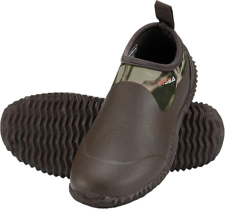 HISEA Unisex Waterproof Garden Shoes, Men's Rubber Rain Boots Women's Ankle Rain Shoes Neoprene Camp Booties Outdoor Slip-On Footwear for Gardening, Farming, Camping, Car Wash, Lawn Care and Yard Work