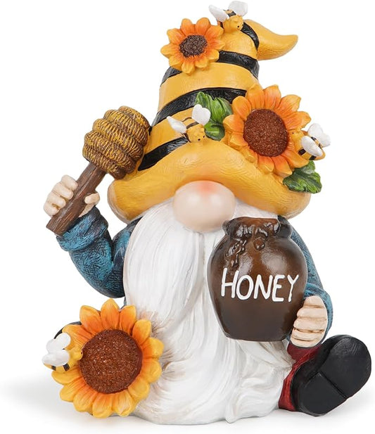 Hodao Spring Resin Garden Bumble Bee Themed Gnome Decorations-Solar-Powered Radiance-Honey Gnomes World Day Gifts Summer Lawn Garden Porch Sculptures & Statues Decorations