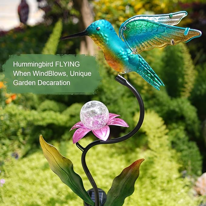 HONGLAND Outdoor Solar Lights for Garden Decor - 46 Inch Hummingbird Solar Lights for Outside, Solar Hummingbird Decorative Garden Stakes for Lawn Patio Yard